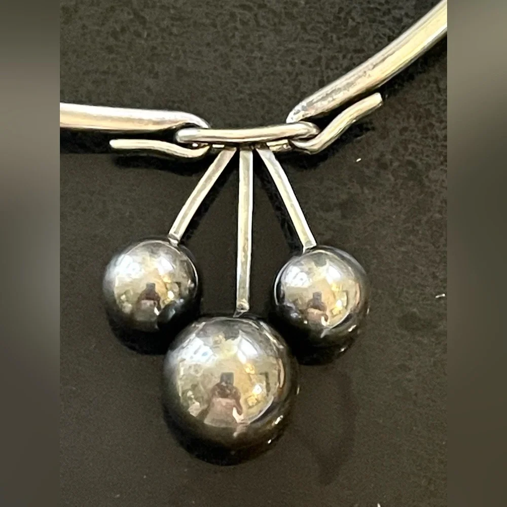 Just Andersen Modernist Silver Choker Necklace w/Triple Cherry Pendant - Picture 5 of 8